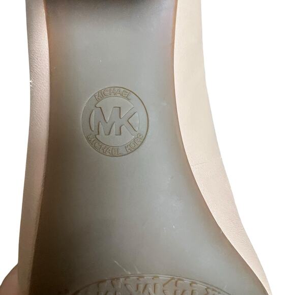 Michael Kors Beige Tan Gia Block Heel Pump Size 8 Bow Cap Toe Patent - Picture 11 of 12